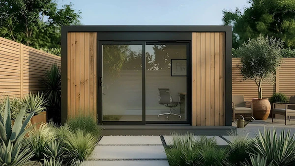 Tiny house en bois sur pilotis avec toit plat